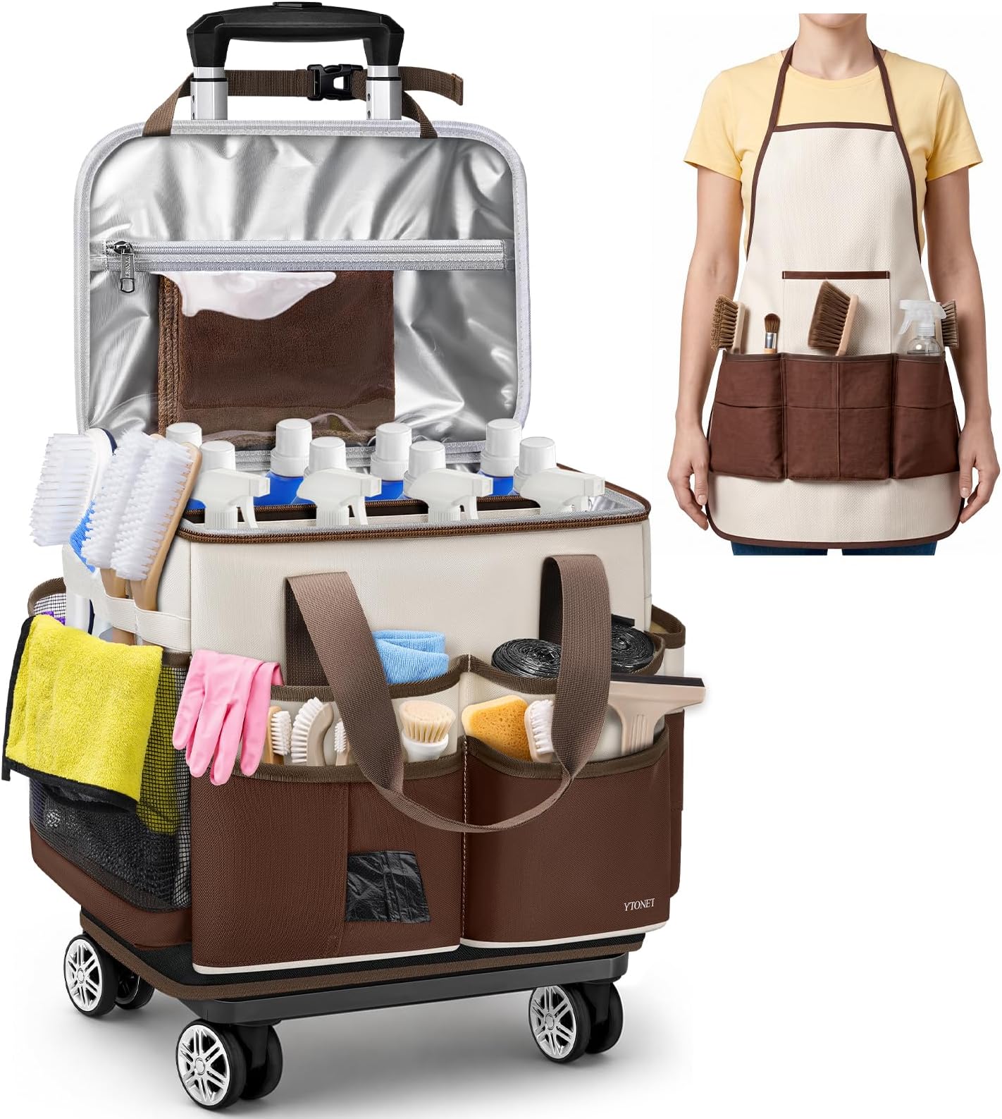 Cleaning Caddy with 4 Spinner Wheels, Rolling Cleaning Caddy Bag | with