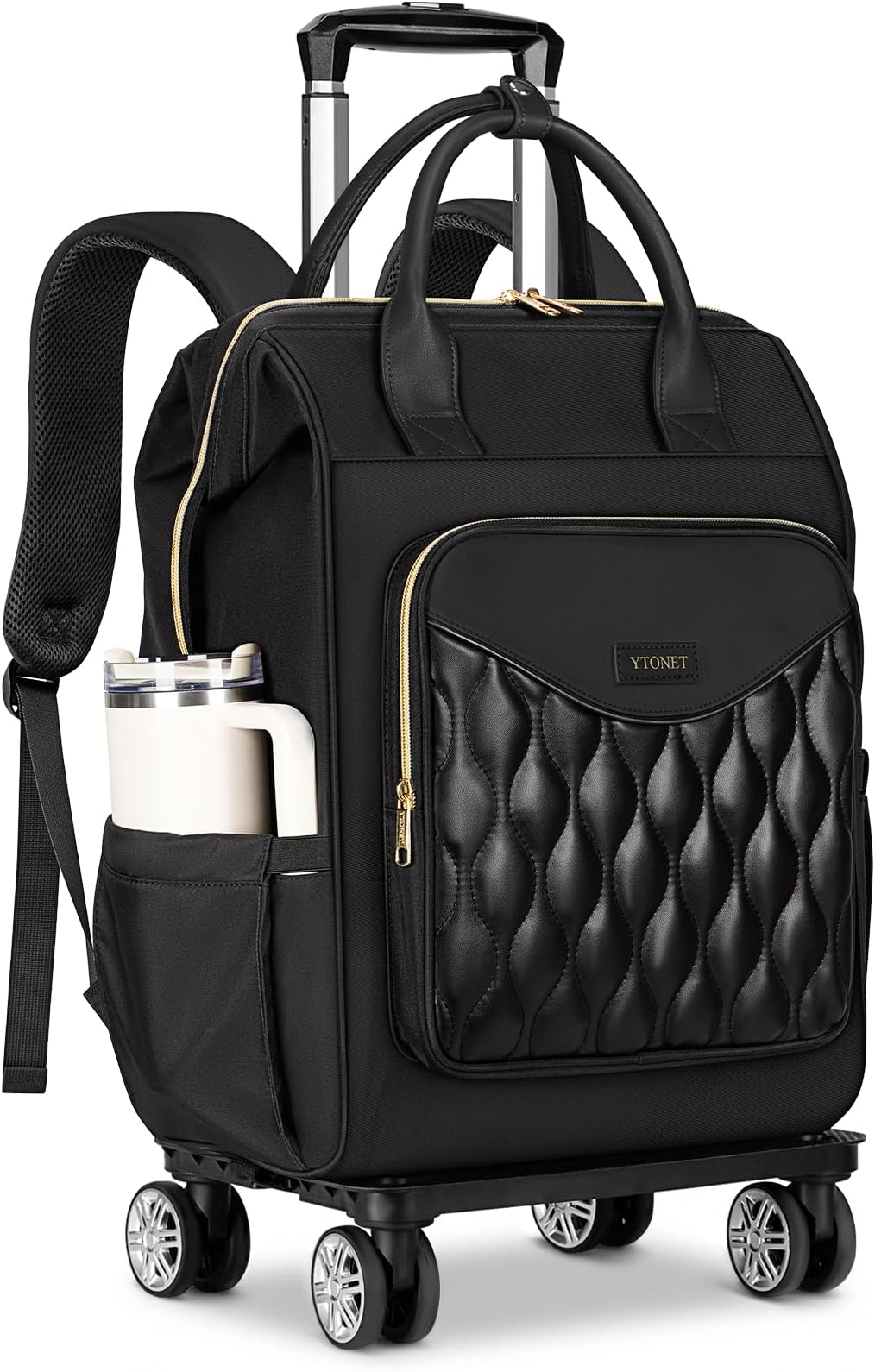 Rolling Backpack for Women, 15.6 Inch Laptop Backpack with 4 Wheels