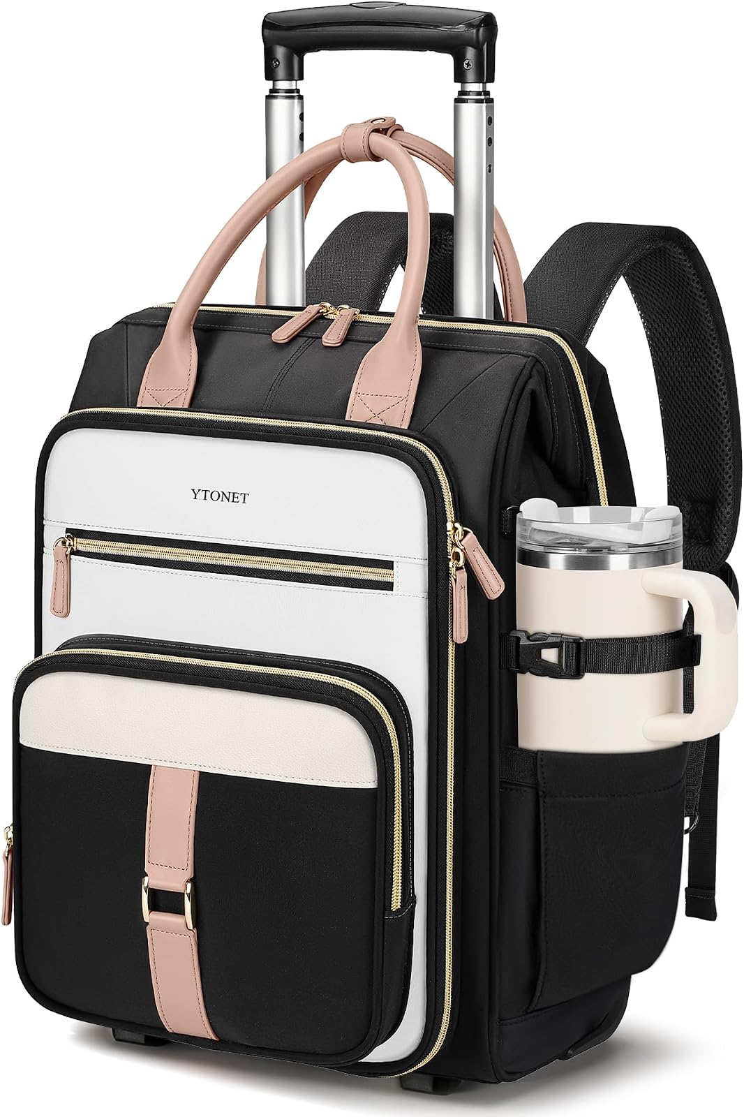 Rolling Backpack for Women, 15.6 Inch Travel Backpack with Wheels