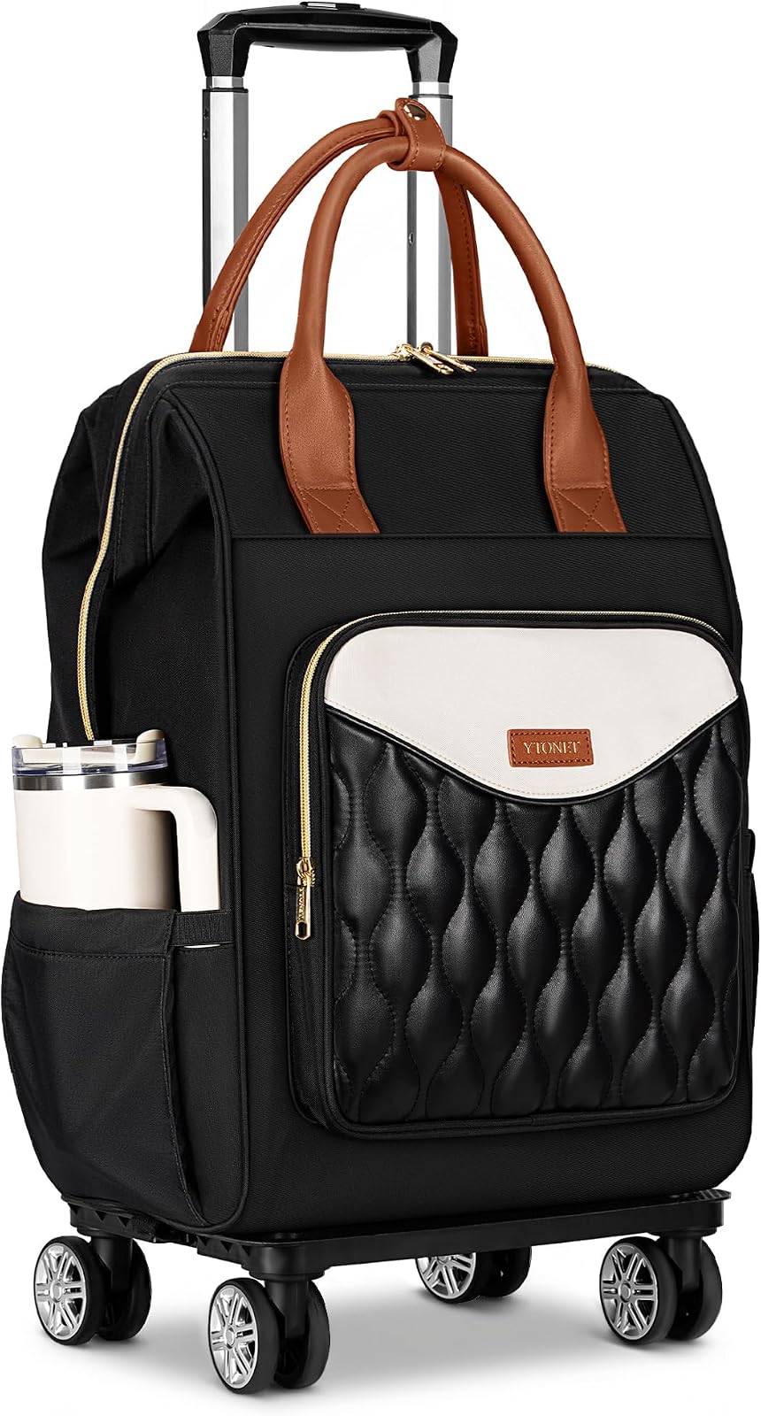 Rolling Bag with 4 Wheels for Women, 17.3'' Large Rolling Laptop Bag |