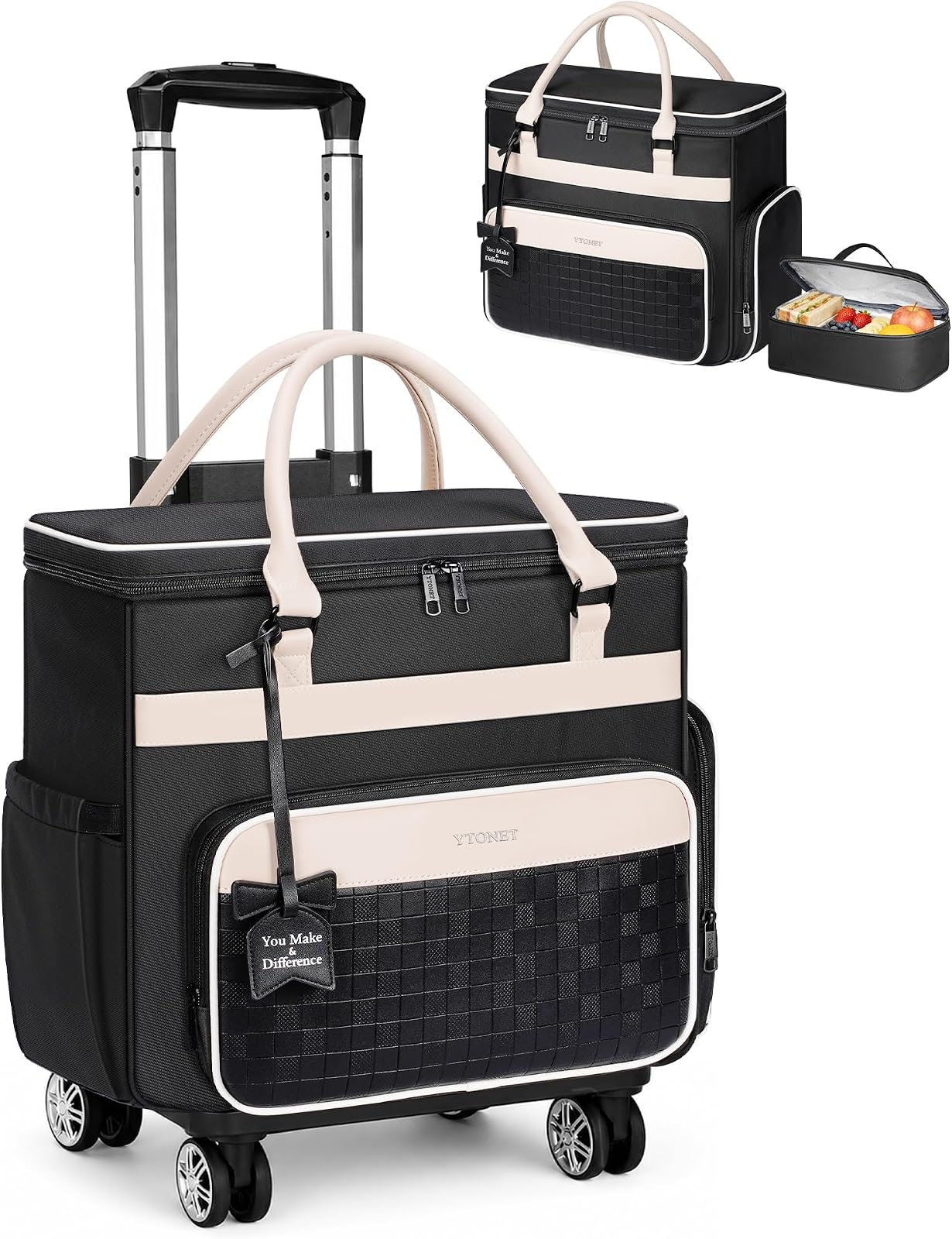 Rolling Tote Bag with 4 Spinner Wheels, Rolling Laptop Bag for Work |
