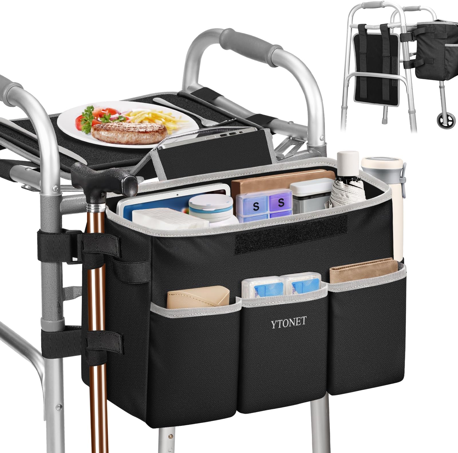 Walker Basket with Tray, Detachable Walker Tray for Folding Walkers